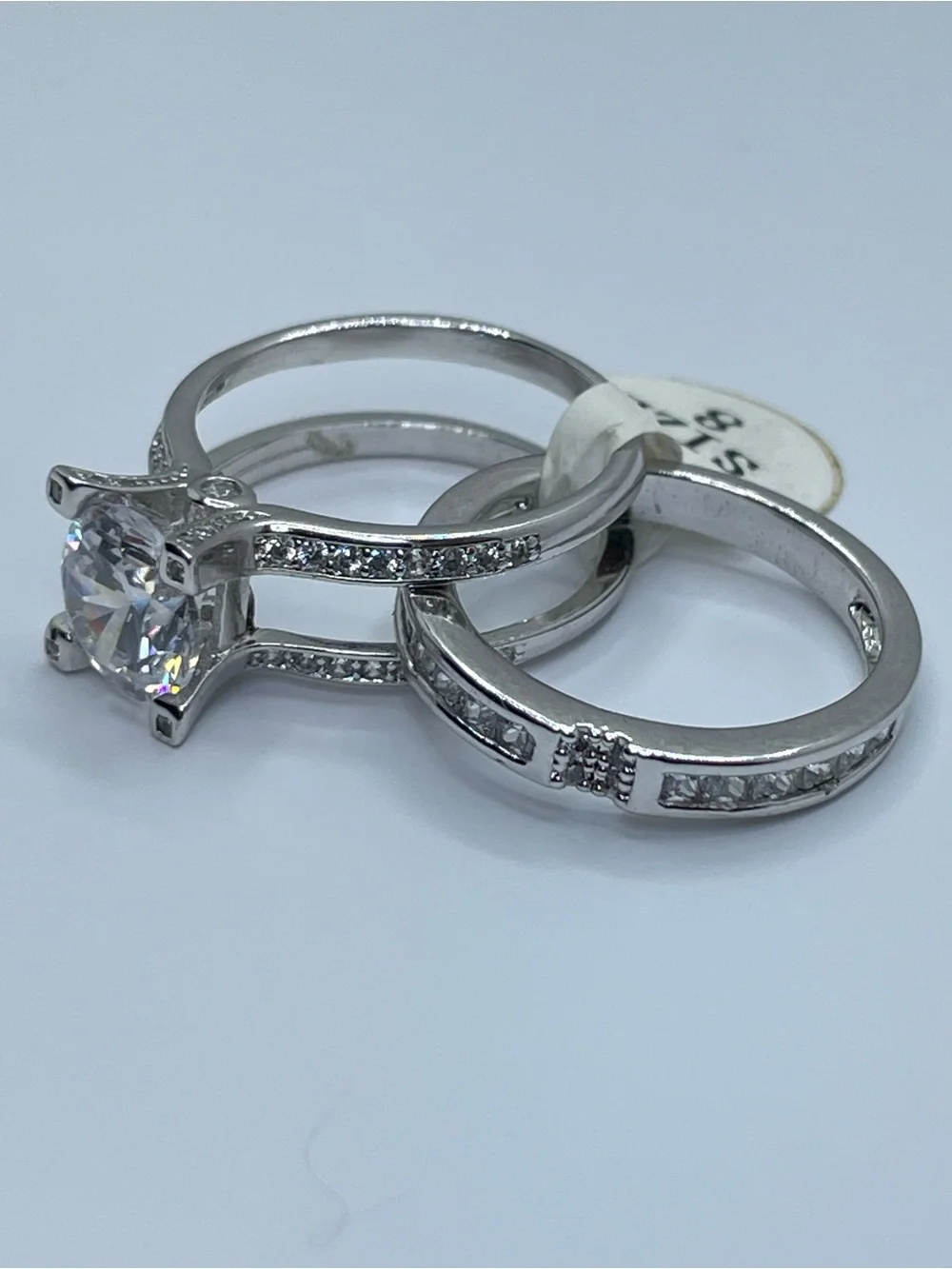 Stunning 10K Gold Plated CZ Engagement Ring Set Split Shank Pavé New